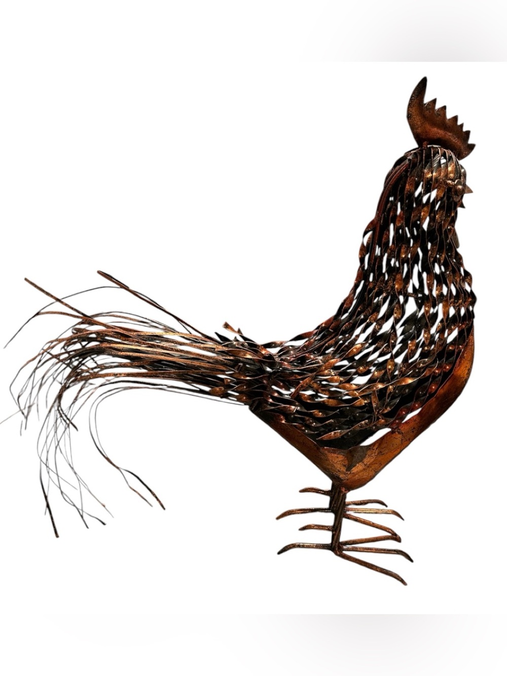 Rustic Metal Rooster Sculpture - Brown Copper Tones